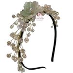 Samyak Pearl & Crystal Hair Band Accessories For Women & Girls, Stylish Tiara Headband For Wedding Party Juda Bun Fashion For Bridal Hair Decoration Accessory (Green, Pearl & Crystal)