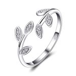 JewelryPalace Olive Leaf Cubic Zirconia Open Adjustable Rings, White Gold Plated 925 Sterling Silver Rings for Women, Simulated Diamond Cuff Finger Thumb Band Ring, Girls Womens Jewellery Gifts