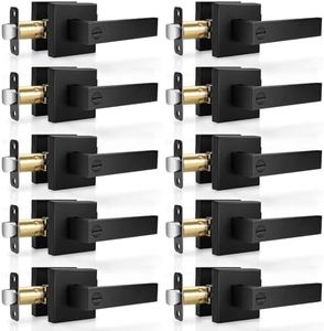 Hasmikit 10 Pack Matte Black Door Handles Privacy Door Levers, Heavy Duty Bed and Bath Door Locks Interior Door Knobs, Reversible Keyless Flat Levers with Square Rosette, YOUAILIAN-0033U