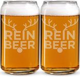 On The Rox Drinks Funny Christmas Beer Glasses - ReinBeer Holiday Beer Can Glass Set of 2 - Reindeer Holiday Gifts for Her - Christmas Drinking Glasses and Drinkware - Beer Gift Sets for Christmas