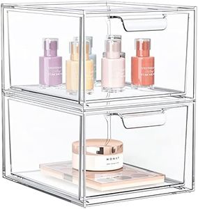 SpaceHacks 2 Pack Stackable Makeup Organizer and Storage, Acrylic Organizers，Clear Plastic Storage Drawer with Handles for Vanity, Undersink, Kitchen Cabinets, Pantry