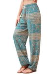 QIANXIZHAN Women's Harem Pants, Hippie Palazzo Pants Boho Joggers Yoga Clothes with Pockets, 4-Cyan Flower, S