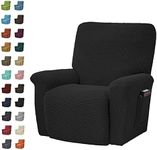 YangAera 4 Pieces Set Recliner Slipcovers, Stretch Recliner Chair Cover, Recliner Cover with Side Pocket and Elastic Bottom, Machine Washable Black