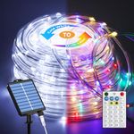 ICRGB Solar Lights Outdoor, 66FT 200 LED Solar Rope Lights with Remote, 1800mah Battery, 19 Modes and Timer, IP67 Waterproof for Outdoor Christmas Pool Patio Porch Tree Wedding, White to Multicolor