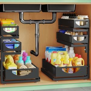Under Sink Organizer, 2-Pack 3-Tier Pull Out Cabinet Organizers and Storage