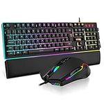 RedThunder K10 Wired Gaming Keyboard and Mouse Combo, UK Layout, True RGB Backlight, Soft Leather Wrist Rest, Mechanical Feel Ergonomic Anti-Ghosting Keyboard + 7D 7200 DPI Mouse for PC, Mac (Black)