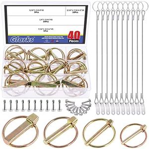Glarks 50Pcs Heavy Duty Lynch Pin with Lanyard Cable Set 30Pcs Lynch Pin Lock Pin Clips and 10Pcs 304 Stainless Steel Lanyard Cable with Quick Release Ring for Farm Tractors Trailers Trucks Mowers