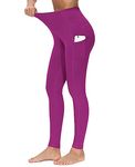 THE GYM PEOPLE Thick High Waist Yoga Pants for Women, Tummy Control Workout Running Yoga Leggings with Pockets Fuchsia