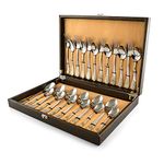 Fns Imperio 24 Karat Gold Plated 24 Pc Cutlery Set with Beautiful Leatherette Packaging (6 Dinner Spoon, 6 Dinner Forks, 6 Teaspoon & 6 Baby Spoon)