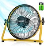 YUEMA Battery Operated 16 Inch Floor Fan, Rechargeable High Velocity Portable Cordless Metal Blade Fan for Camping, Travel, Patio, Tent, Outdoor/Indoor Use, 360 Degree Manual Tilt, 12 Speed, Yellow