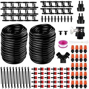 Drip Irrigation 98ft/30m Kits-DIY Irrigation System with Adjustable Nozzle, Automatic Micro Irrigation Tubing Kits, Water-Saving Sprinkler System for Greenhouse, Raised Flower Bed, Patio