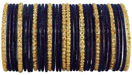 NMII Stylish Glass & Golden Beads Velvet Bangle Set For Women and Girls | Fancy Women's Bangles | Traditional Chudi Set, (F133_Guddan-(3)-DarkBlue-2.8 Inches)