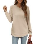 Jescakoo Sweatshirts for Women Long Sleeve Shirts Crewneck Pullover Loose Fit Tops Womens Clothing Trendy 2024 Fall Winter Apricot S