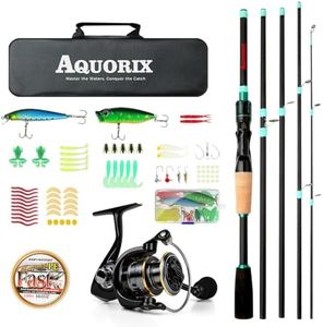 Fishing Rod Reel Combo, Spinning Rod with HE200 Spinning Reel, 5-Piece 6'11" Carbon & Fiberglass Pole, Stainless Steel Guides, Lure Fishing Gear for Freshwater Saltwater, Includes Line, Lures, Bag