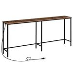 HOOBRO 70.9 Inches Console Table with 2 Power Outlets and 2 USB Ports, Extra Long Entryway Table with Charging Station, Narrow Sofa Table Behind Couch, Hallway, Living Room, Rustic Brown BF1801XG01G2