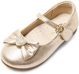 DREAM PAIRS Girls Mary Jane Dress Shoes Heart Rhinestone Front Bow Ballerina Flat for Wedding, Party, Birthday, Christmas Angel-22 Gold Size 12 Little Kid