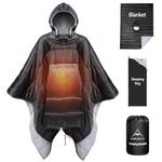 MAXOV Camping Blankets Extra Thickness, Large Outdoor Poncho Waterproof Warm Packable Puffy Sleeping Bag Windproof Hooded Camp Quilt Travel Hiking Backpacking Picnic Cold Weather Black