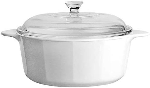 CORNINGWARE 3432 Stovetop Pyroceram Round Covered Casserole, Glass Lid, Just White, 2.25L