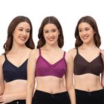 CEE 18 Cotton Non-Padded and Non-Wired Maternity Nursing Feeding Bra for Women |Post Pregnancy Easy to Breastfeed | Cup Size: C - (Navy Blue, Pink, Coffee_38C) Pack of 3