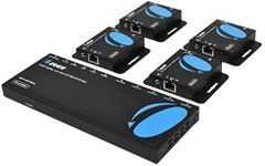 OREI 1x4 HDMI Extender Splitter Multiple Over Single Cable CAT6/7 1080P with IR Remote EDID Management - Up to 165 Ft - Loop Out - Low Latency - Full Support