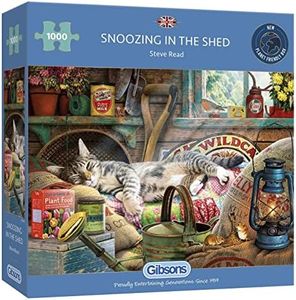 Snoozing in the Shed 1000 Piece Jigsaw Puzzle | Cat Jigsaw Puzzle | Sustainable Puzzle for Adults | Premium 100% Recycled Board |  Great Gift for Adults | Gibsons Games