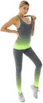 ZiaWorld Women 2 Piece Workout Outfits Set, Gym Set Seamless Ribbed Casual Comfortable Vest Top High Waist Leggings Sets, Sports Activewear Tracksuit Yoga Fitness Ladies Gym Wear, Green, S/M