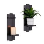 Walasis Candle Sconces Black Wall Decor Set of 2 - Wood Wall Candle Sconce Set of Two Gothic Distressed Candle Holders Wall Decor for Small Vase Pillar Candles Tealight