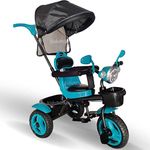 kidsROAR Stroller Tricycle for Kids for 1 Year+ | 2 Year+ Baby Cycle with Rotational Leather Seat | Light Music | Removable Canopy | Push Handle | 4 in 1 Baby Cycle for 1 Year Kids (5004 BLUE)