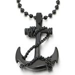 COOLSTEELANDBEYOND Mens Women Black Marine Anchor Pendant Necklace Stainless Steel with 23.6 inches Ball Chain(CA)