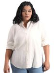 FAB STAR- LOOK GREAT FEEL GREAT. Women White Classic Spread Collar Curved Cotton Oversized Casual Shirt Long Sleeves Solid Cotton Oversized Casual Shirt White (Large, White)