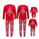 SINBRLAI Matching Christmas Pajamas for Family Christmas Tree Print Xmas Sleepwear Holiday Long Sleeve Pjs Set Red