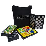 JJPRIME - Magnetic Travel Board Games Set of 4 Chess, Draughts, Ludo, Snakes and Ladders Game for Kids Travel Games For Kids On Plane | Magnetic Games For Kids Travel Chess Set Magnetic with Pouch