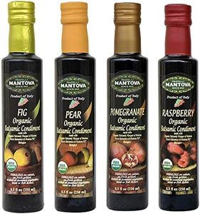 Mantova Organic Flavored Balsamic Vinegar of Modena 4-Variety Pack: Fig, Pear, Pomegranate, & Raspberry; Perfect for Gift Basket, Add to Pasta, Salad, Ice Cream and Cocktails, 8.5 oz per bottle