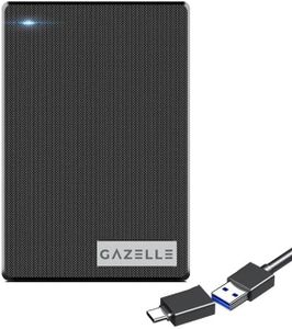 GAZELLE High-Speed 500GB Ultra Slim Portable External Hard Drive - 2-in-1 Type C & USB 3.0, Compatible with PC, Mac, Laptop, PS4, Xbox, iPad, Tablet, Mobile (Black) - 1 Year Warranty