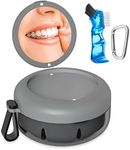 Denture Bath Box, Retainer Case for Braces, Leakproof Portable Retainer Box, Denture Cleaning Kit with Cleaner Brush Carabiner, Strainer & Mirror, Denture Cup for Aligner Retainer Mouth Guard