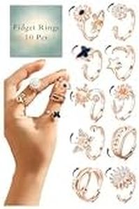 FUTURESHAN 10Pcs Rose Gold Plated Fidget Anxiety Rings for Women Adjustable Spinner Ring Gifts for People With Anxiety Moon Sun Butterfly Galaxy Daisy Flower CZ Stress Relief Calm Rings