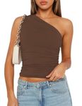 LACOZY Womens One Shoulder Tank Tops Sleeveless Shirts Going Out Crop Tops Slim Fitted Y2K Summer Outfits 2024 Coffee S