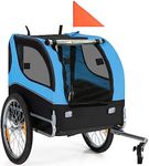 Tangkula Dog Bike Trailer, Breathable Mesh Dog Cart with 3 Entrances, Safety Flag, 8 Reflectors, Folding Pet Carrier Wagon with 20 Inch Wheels, Bicycle Carrier for Medium and Small Sized Dogs (Blue)