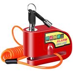 Motorcycle Alarm Disc Brake Lock, Motorcycle Locks Anti-Theft Security Wheel Disc Lock Waterproof 110dB Alarm Sound with 5ft Reminder Cable Keys and Carry Pouch for Motorbike Bike Scooter