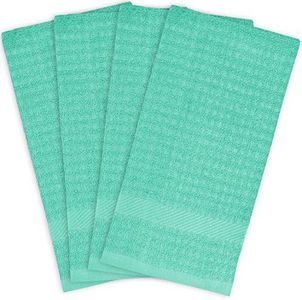 DII 100% Cotton, Ultra Absorbent, Heavy Duty, Drying & Cleaning, Everyday Kitchen Basic, Waffle Terry Dishtowel, 15 x 26, Set of 4- Aqua