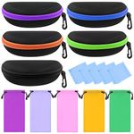 Swpeet 15Pcs Sunglasses Case Set, 5 Colors Portable Travel Sunglasses Case, Zipper Travel Eyeglasses Cases with Hook, Safety Glasses Cases Zipper Shell Eyeglasses with Glasses Pouch and Cleaning Cloth