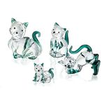 HDCRYSTALGIFTS Blown Glass Cat Figurines Collectibles Pack of 4 Emerald Green Crystal Kitty Animal Statue Kitten Sculpture for Home Decor Gift