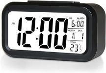 QUTTEL Digital Alarm Clock with Large Display Battery Operated, Temperature and Calendar Display, Snooze Function - Perfect for Bedroom, Office, and Travel - Black