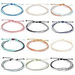 yfstyle 12Pcs Summer Beach Surfer Wave Bracelets Adjustable Handmade Waterproof Braided String Beaded Anklets Starfish Turtle Infinity Ankle Bracelets for Women Girls Boho Jewelry for Summer-B