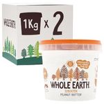Whole Earth SMOOTH Peanut Butter , All Natural Ingredients, No Added Sugar, Gluten Free, Vegetarian & Vegan Friendly 2 x 1kg Tub