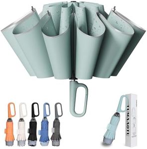 TUMAAOTU Compact Inverted Umbrella with Never Forget Carabiner Handle - Travel Umbrella Windproof Strong, Reverse Umbrellas for wind rain, Auto Open Close, 10 Rib Durable Frame for Women Men (Green)