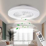 BKZO Modern LED Ceiling Light with Fan, Ceiling Fan with lamp, 24 Ventilation speeds, infinitely dimmable Light for Living Room, Bedroom, Office, 3000-5500 K,(White 48CM)