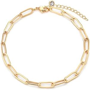 MEVECCO Bracelet for Women Gold Paperclip Chain Oval Link 14K Gold Plated Dainty Simple Jewelry