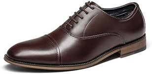 Bruno Marc Men's Black Lace Up Soft Cap-Toe Oxfords Formal Dress Shoes,LOUISWIDE_2,Dark Brown,8 W US