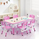 GarveeHome Kids Table and 6 Chair Set - Height Adjustable, Multifunctional Desk, Ergonomically Designed Chairs, Max 300lbs, for Ages 2-10, Classroom, Daycares, Home